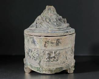 Han Dynasty Glazed Terracotta 9"x7"Covered Hill Jar $2,295 or bid #86