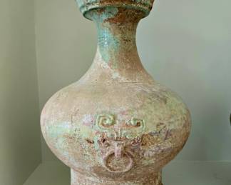 Han Dynasty Terracotta 16" Vase & base $1,995 or bid #80