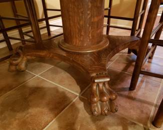 A closer look at the claw foot base of the table