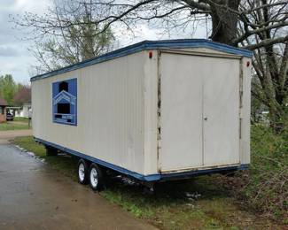 The office section is over 10 ft long and the storage section is about 17 ft long