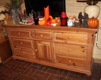 pine credenza; Sony TV