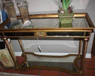 console table, beveled mirror and gilt, showroom tag