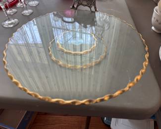 Vintage Lazy susan clear glass with gold trim