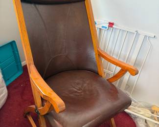 Vintage leather campaign chairs, 2 (one has damage on the seat)
