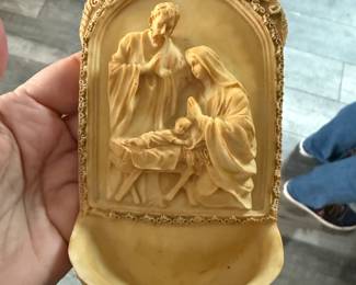 vintage Nativity holy water font