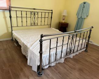 Metal King bed with headboard, footboard, box spring and frame