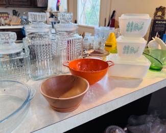 Vintage glass canisters made in USA! Pyrex and more kitchen staples
