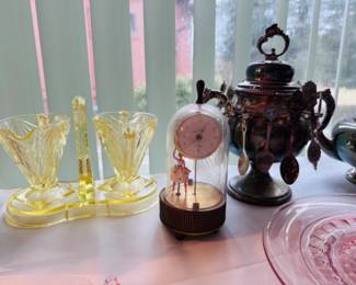 Depression glass, antique silver-plate