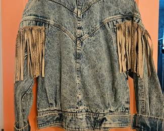 Vintage Jean Jacket with Leopard Print Fringe