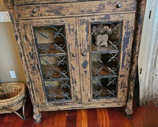 Wooden Cabinet with Iron Scroll work Details