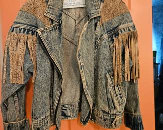 Vintage Jean Jacket with Leopard Print Fringe