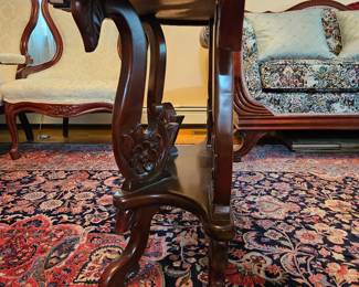 Wooden Half Table With Carved Swan Details