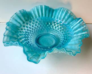 Fenton blue hobnail ruffle bowl