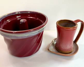 Tumbleweed Pottery red drip Bundt cake pan and gravy server
