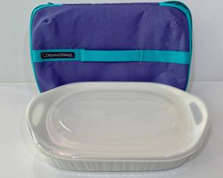 CorningWare covered casserole with carrying case