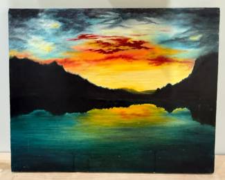 Unframed landscape painting on canvas
