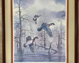 Framed print "Cypress Swamp Woodies" numbered and signed by Allen Hughes (#163/1250)