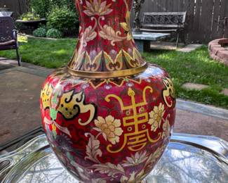 Large red cloisonne vase