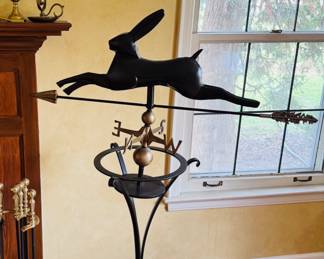 Contemporary Folk Art Running Rabbit iron Weathervane and stand