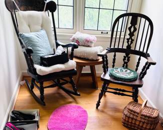 Unique 19th century Broad Arm Bow Back Windsor Chair / Vintage 19th century Rocking Chair