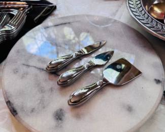 White marble lazy Susan, Japanese cheese knives