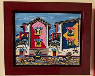 "Conventillo Boquense" arcrylic collage artwork by Pacheco Gomez, 24" x 30"