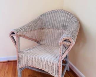Beautiful vintage painted cabriolet rattan wicker armchair
