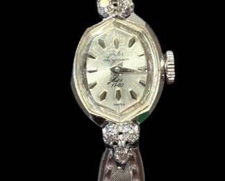 Vintage JULES JURGENSEN 14k-Diamonds Lady's Cocktail Watch. 17 jewels - works 539310 - case 22382