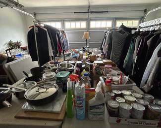 Assorted kitchen items. Lots of beautiful women’s clothes, size small