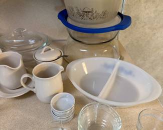The kitchen is filled with vintage kitchenware and lots of vintage Pyrex!