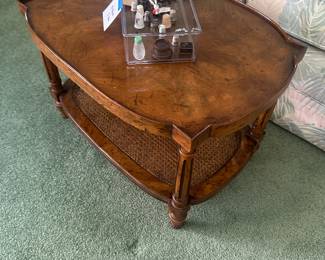 This is a beautiful Drexel heritage, mid-century, modern walnut caned coffee table! In superb condition
