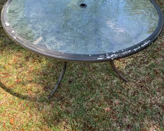 5 piece Patio Set metal table & chairs. Great glass top design. $150.00