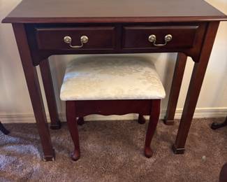 Vanity & stool: 31”w 12”d 29.5” t stool
18”w 12.5”d 18”t. $ 125.00 set