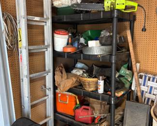 Ladder, gas cans, electric chain saw