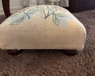 Embroidered rose foot stool: 12”w 12”d 7” t $ 35.00