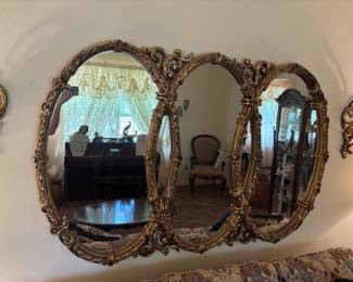 Gold Hollywood Regency Mirror
66”w 43” t.