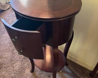 Oval Box Cherry End Table: 16”w 14”d 30”t. $ 75.00