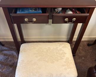 Vanity & stool: 31”w 12”d 29.5” t stool
18”w 12.5”d 18”t. $ 125.00 set