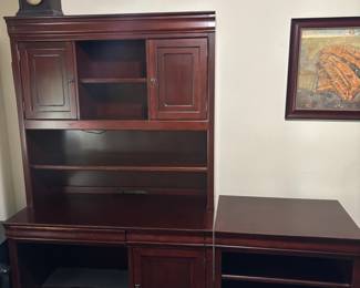 3 piece desk with hutch bookshelf and storage 50”w 24” d 78” t; 32”w 24”d 31”t. $250.00