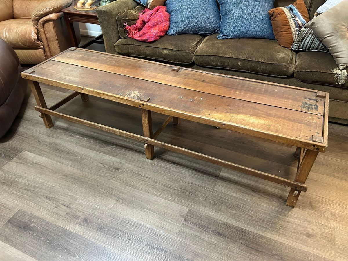 Antique French Country Wood Table / Bench
Great condition with so much character!
Drawer was added underneath.
6’ long x 19” deep x 18” tall.
