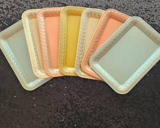 Seven Vintage Social Supper Pastel Color Trays. American Art Works, OHIO.