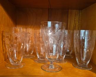 Antique Pedestal Etched Goblets
