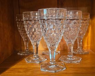 Water Goblet Vintage Fostoria Hex Base 6 7/8 Stemware American Pattern Set Of 7