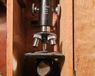 Vintage Microscope in Wooden Box