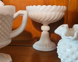 Milk Glass Scalloped Pedestal Dish.