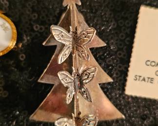 Emilia Castillo 97, signed Christmas tree with butterfly clip, 2.75" x 1.5" x 1"