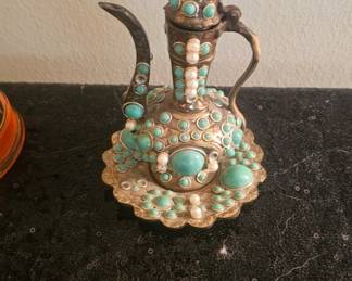 Beautiful Vintage Small Brass Ewer And Plate