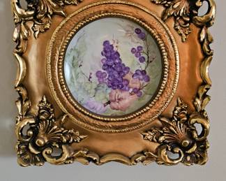 Hand Painted Plate of Grapes in Ornate Frame