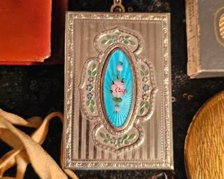 Antique Compact Blue Gillette Rose 1930