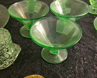 Vintage Federal Uranium Green 5 Sundae Dish Glass